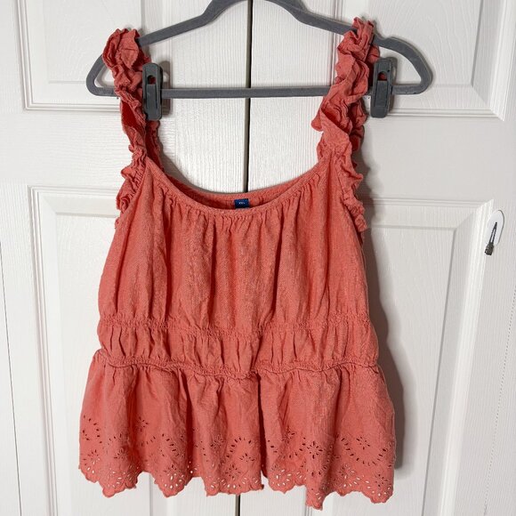 Old Navy Coral Eyelet Hem Ruffle Strap Tank Top XXL - Picture 1 of 3